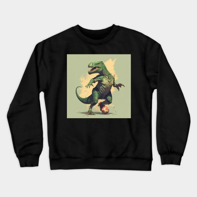 Soccer dinosaur playing football Green t-shirt Crewneck Sweatshirt by presstex.ua@gmail.com